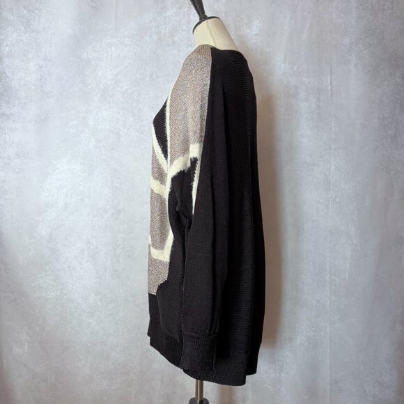 REISS Madeline Colorblock Sweater Metallic Spliced Pattern Jumper Blouse Sz XL - Picture 4 of 12